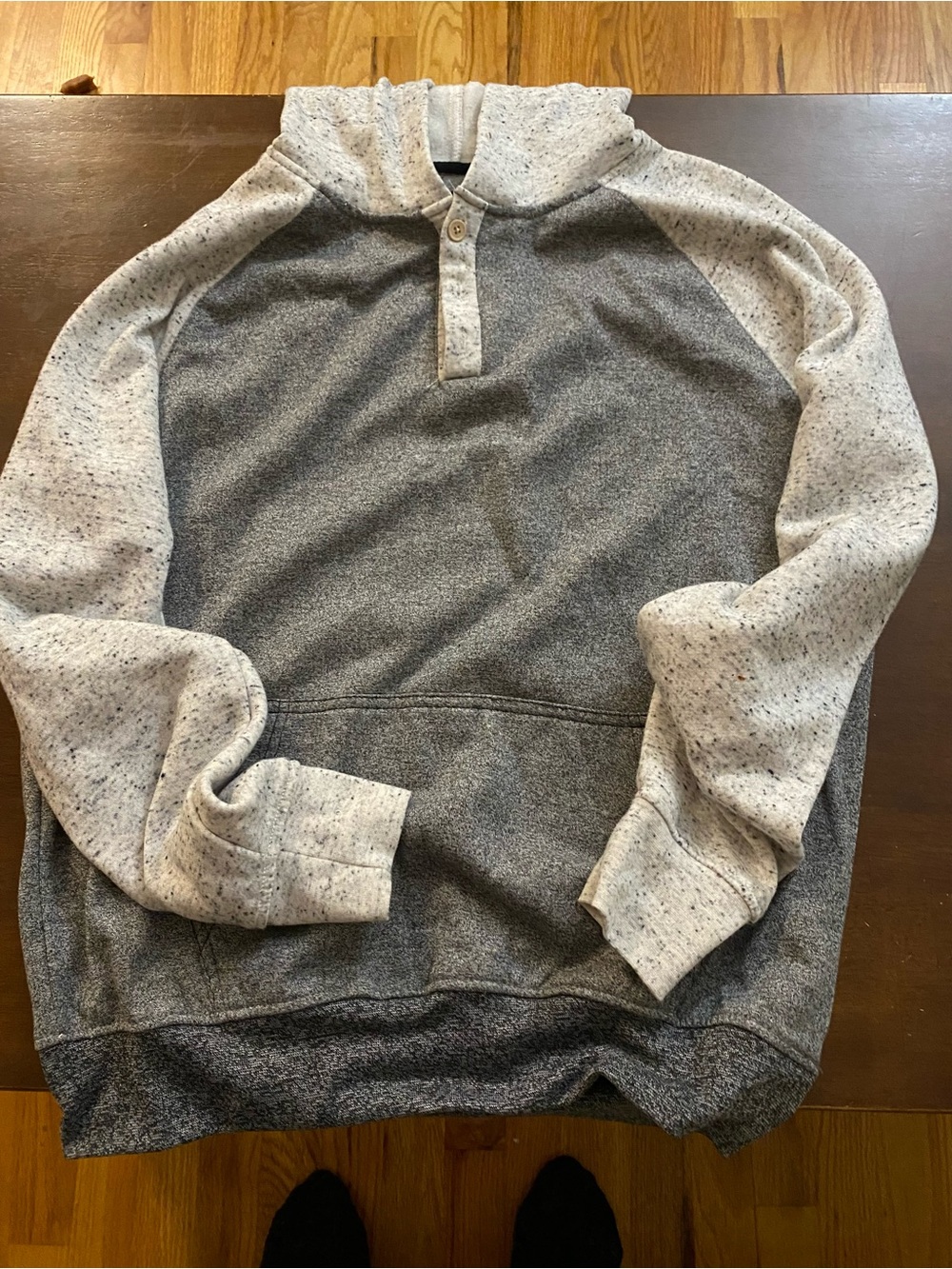 rebels Two-Tone Henley Hoodie in Gray and Cream Speckle
